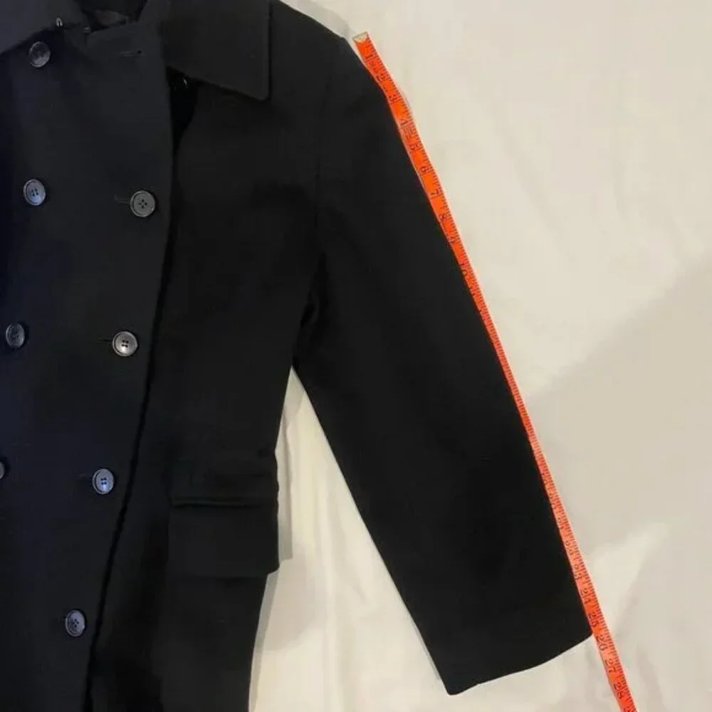 Calvin Klein Maxi Coat Size 12 Vintage 80's Black Double Breast Belt Merino Wool - Picture 11 of 15